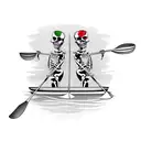 two skeletons paddling on a canoe tattoo design idea
