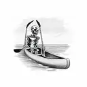 two skeletons paddling on a canoe tattoo design idea