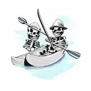 two skeletons paddling on a canoe tattoo design idea