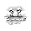two skeletons paddling on a canoe tattoo design idea