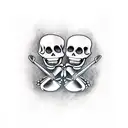 two skeletons paddling on a canoe tattoo design idea