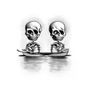 two skeletons paddling on a canoe tattoo design idea