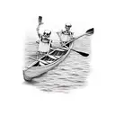 two skeletons paddling on a canoe tattoo design idea
