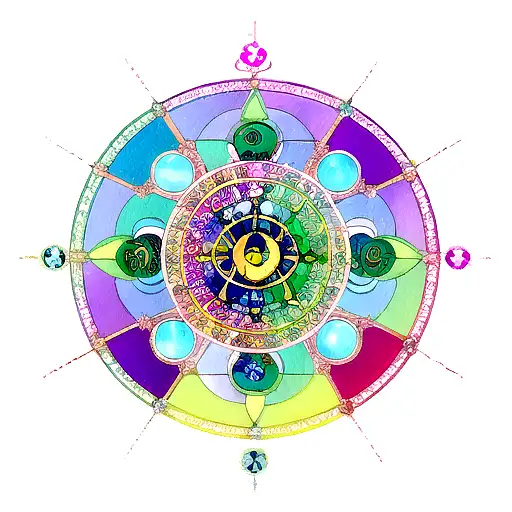 Craft a celestial mandala that centralizes around the three zodiac symbols. Pisces, virgo, and sagatarius tattoo design idea