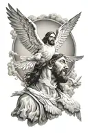 jesus looking down white dove flying tattoo design idea