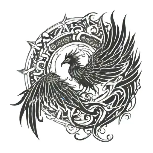 phoenix rising from fire flames tattoo design idea