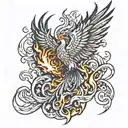 phoenix rising from fire flames tattoo design idea