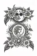 Sun, Antient Grecee, flowers, Moon tattoo design idea