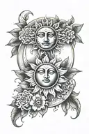 Sun, Antient Grecee, flowers, Moon tattoo design idea