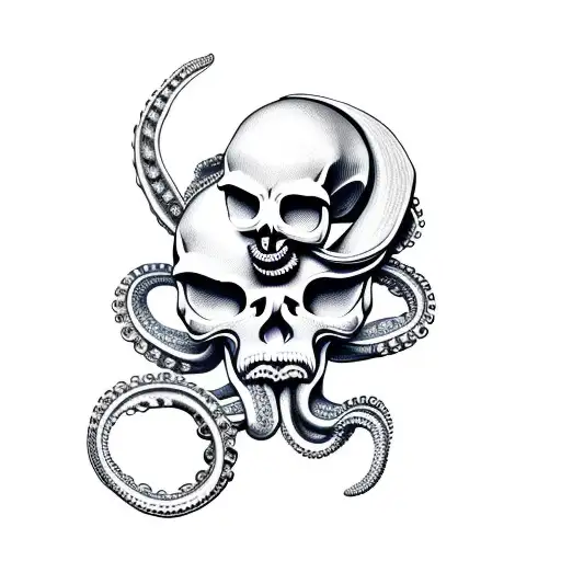 skull and octapus tattoo design idea
