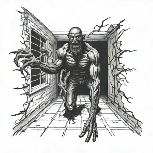 Darkness, Monsters, Emerging From The Shadows In A Room 3d tattoo design idea