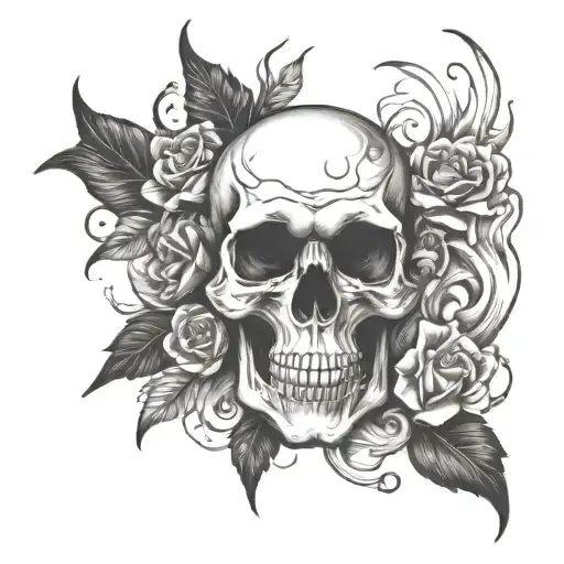 jawless skull,and flaming heart eyes tattoo design idea