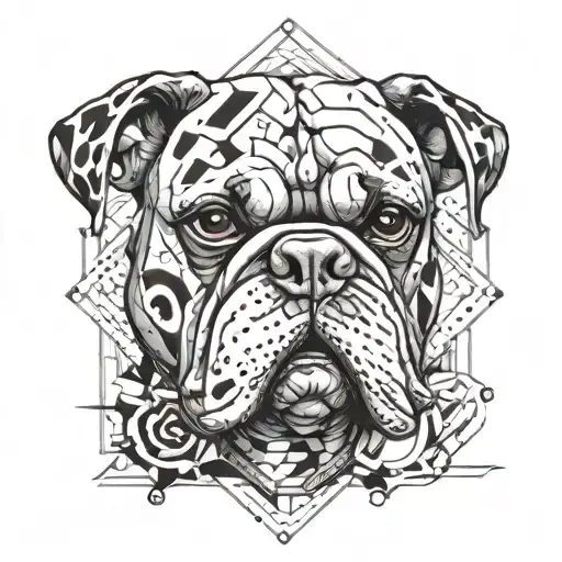 buldog francuski geometrick half realistic trash polka tattoo design idea