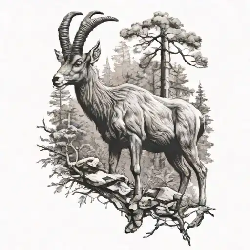 ibex in the forest tattoo design idea