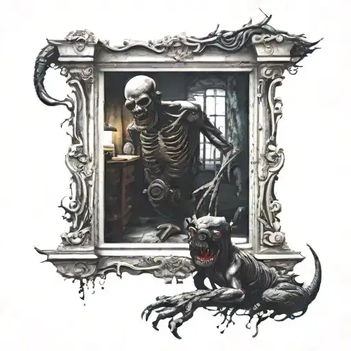 Darkness, Monsters, Emerging From The Shadows In A Room 3d tattoo design idea