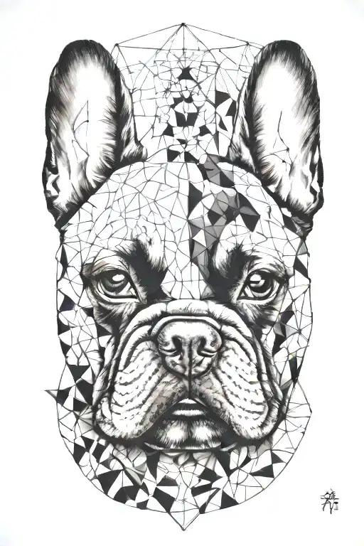 french bulldog geometric trash polka tattoo design idea