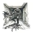 Darkness, Monsters, Emerging From The Shadows In A Room 3d tattoo design idea