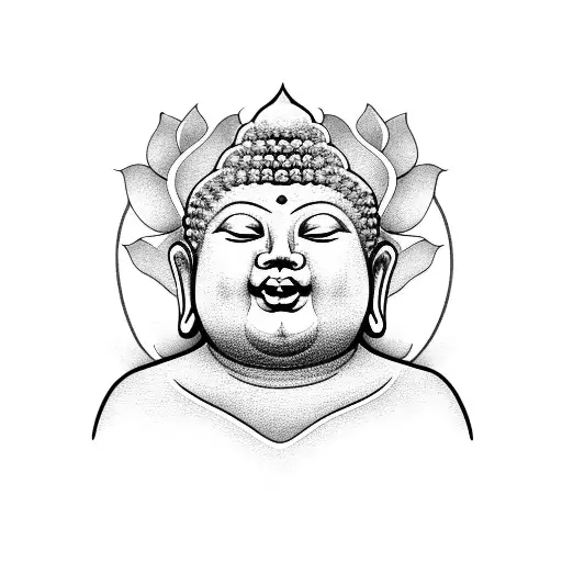 fat Buddha and magnolias tattoo design idea
