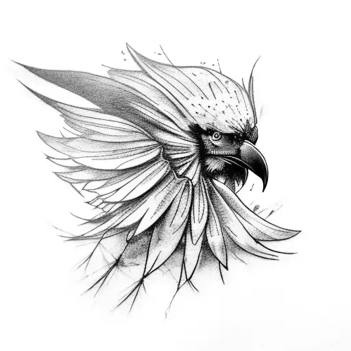 A hauntingly beautiful raven with dark feathers and a crown of spider lilies tattoo design idea