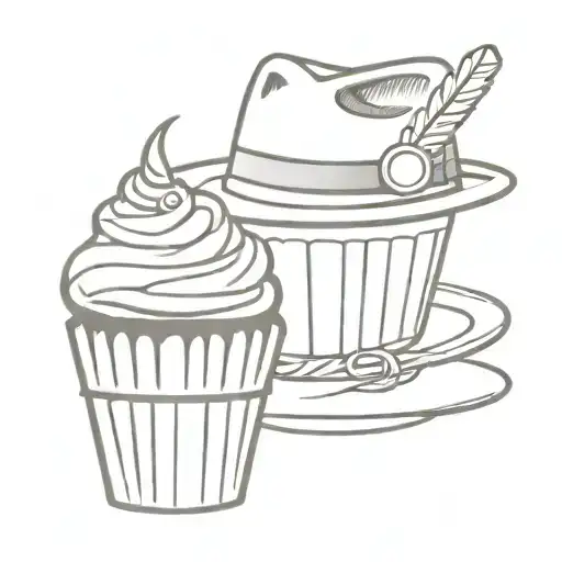 an Indiana Jones style hat right next to a cupcake tattoo design idea