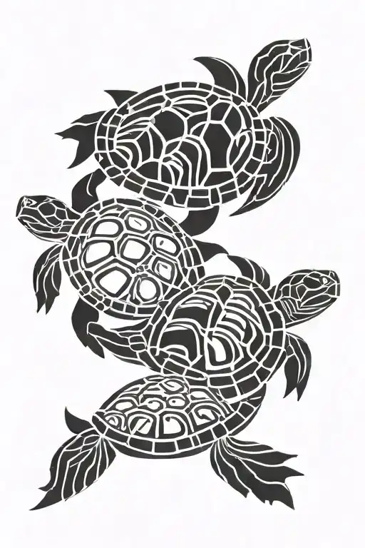 turtles swimming together tattoo design idea