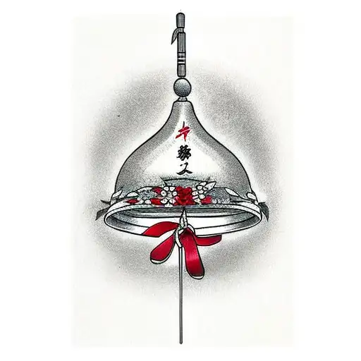 flowers with red ribbon and bells  tattoo design idea