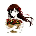 flowers with red ribbon and bells from your name  tattoo design idea