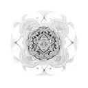 Intricate dotwork tattoo featuring a mandala made of Gothic symbols tattoo design idea