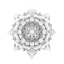 Intricate dotwork tattoo featuring a mandala made of Gothic symbols tattoo design idea