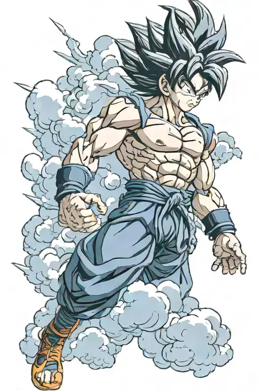 Son goku ultra instinct kamehameha shen long with Clouds in background tattoo design idea