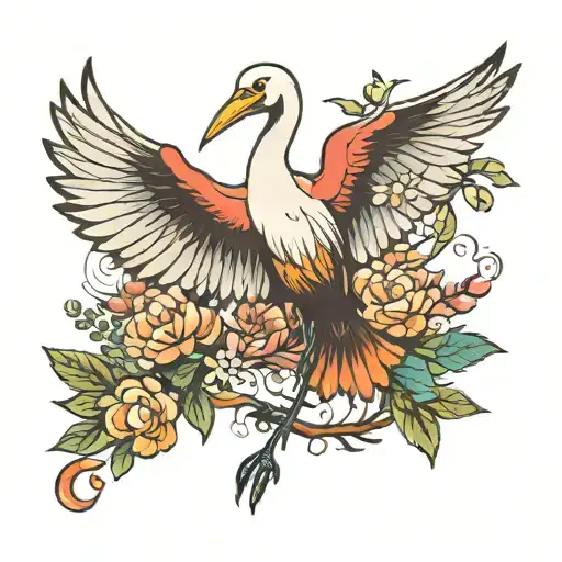 stork bird tattoo design idea