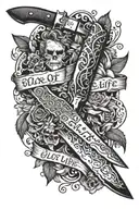 Knife from Dexter serial with text "Slice of Life" tattoo design idea