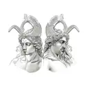 Greek gods Artemis and Apollo as mirror images of one another both holding bows tattoo design idea