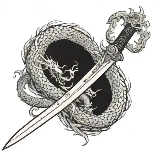 A British sword with a Chinese dragon wrapped around  tattoo design idea