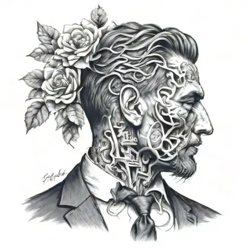 balance, loneliness and love, a suit, mind and heart, smart. Kaos, overthinking, anxiety. Resilence. tattoo design idea