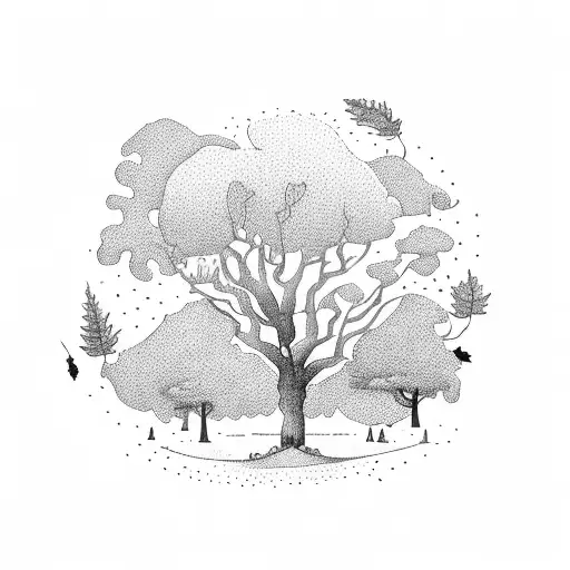 A tree in autumn with a swing on the tree tattoo design idea