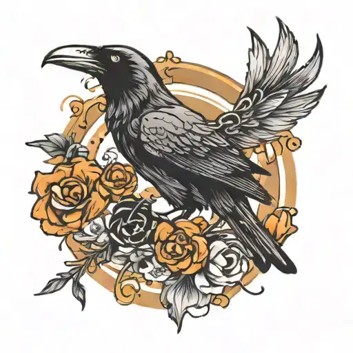 raven surrounded tattoo design idea