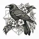 raven and dogwood flowers tattoo design idea