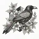 raven and dogwood flowers tattoo design idea