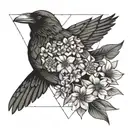 raven and dogwood flowers tattoo design idea