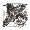 raven and dogwood flowers tattoo design idea