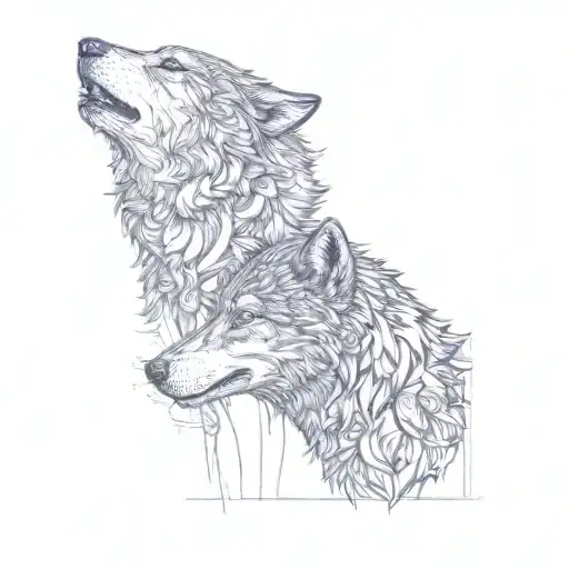 two wolves tattoo design idea