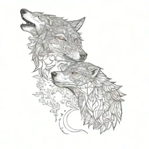 two wolves in love tattoo design idea