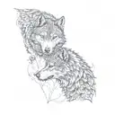 two wolves in love tattoo design idea