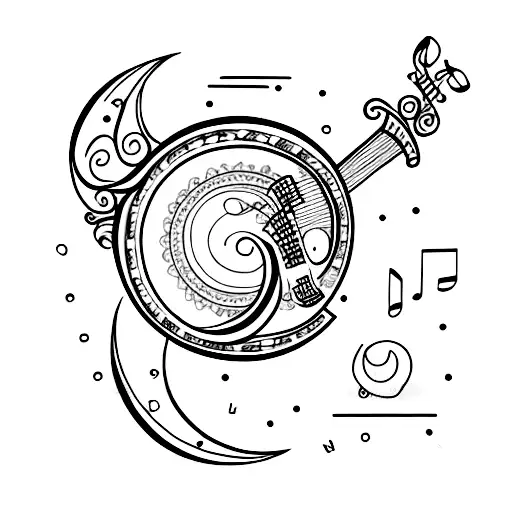 violin, moon, tattoo design idea