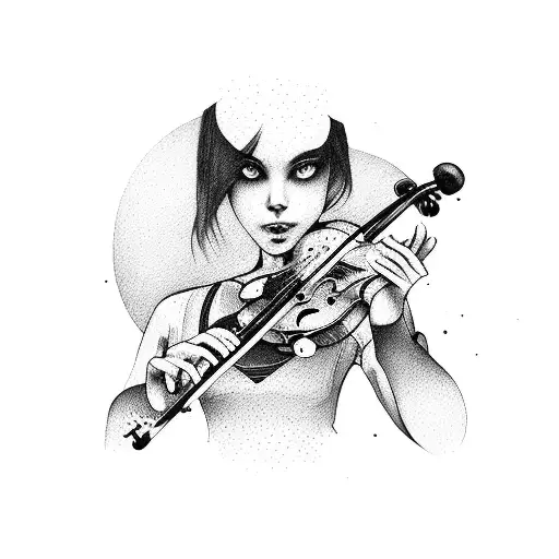 violin, moon, boy tattoo design idea