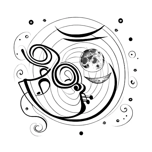 violin, moon, book tattoo design idea