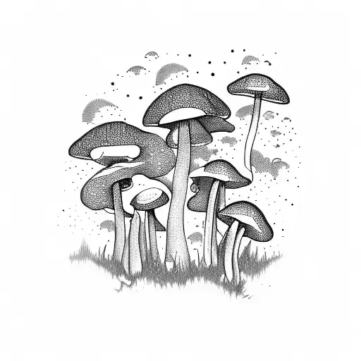 Mystical mushroom forest with butterflies tattoo design idea