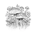 Mystical mushroom forest with butterflies tattoo design idea