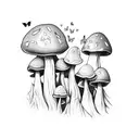 Mystical mushroom forest with butterflies tattoo design idea